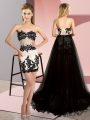 Hot Selling White And Black Sleeveless Tulle Sweep Train Lace Up Homecoming Dress for Prom and Party