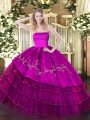 Free and Easy Strapless Sleeveless Organza and Taffeta 15th Birthday Dress Embroidery and Ruffled Layers Zipper