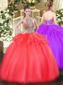 Extravagant Ball Gowns Ball Gown Prom Dress Coral Red Halter Top Tulle Sleeveless Floor Length Lace Up