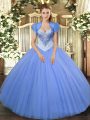 Sleeveless Lace Up Floor Length Beading Quinceanera Dress