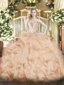 Peach Organza Lace Up Sweetheart Sleeveless Floor Length 15 Quinceanera Dress Beading and Ruffles