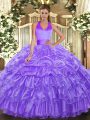 Popular Halter Top Sleeveless Lace Up Sweet 16 Dress Lavender Organza