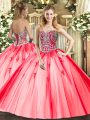 Sweetheart Sleeveless Tulle Sweet 16 Quinceanera Dress Beading and Appliques Lace Up