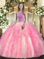 High-neck Sleeveless Tulle Sweet 16 Dress Beading and Ruffles Lace Up