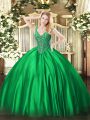 Custom Made Green Satin Lace Up 15th Birthday Dress Sleeveless Floor Length Beading
