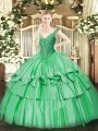 Captivating Green V-neck Neckline Beading and Ruffled Layers Vestidos de Quinceanera Sleeveless Lace Up