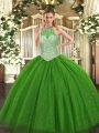 Halter Top Sleeveless Lace Up Quinceanera Gown Green Tulle