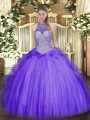 Lavender Sleeveless Beading and Ruffles Floor Length Sweet 16 Quinceanera Dress