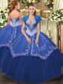 Ball Gowns 15 Quinceanera Dress Blue Sweetheart Satin and Tulle Sleeveless Floor Length Lace Up