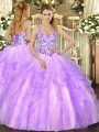 Sleeveless Lace Up Floor Length Beading and Appliques and Ruffles Quinceanera Dresses