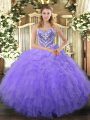 Great Floor Length Lilac Quinceanera Dresses Sweetheart Sleeveless Lace Up