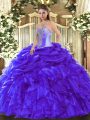 Fabulous Blue Lace Up Sweet 16 Quinceanera Dress Beading and Ruffles Sleeveless Floor Length