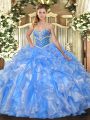 Floor Length Ball Gowns Sleeveless Baby Blue Vestidos de Quinceanera Lace Up