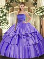 Latest Strapless Sleeveless Lace Up Quinceanera Gowns Lavender Organza