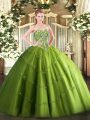 Custom Design Olive Green Sleeveless Beading and Appliques Floor Length Sweet 16 Quinceanera Dress