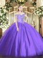 Lavender Off The Shoulder Neckline Beading Quinceanera Dresses Sleeveless Lace Up