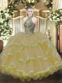 Ball Gowns Sweet 16 Quinceanera Dress Gold Halter Top Organza Sleeveless Floor Length Lace Up