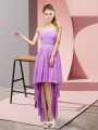 Lavender Lace Up Casual Dresses Beading Sleeveless High Low