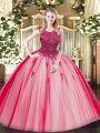 Superior Red Tulle Zipper Quince Ball Gowns Sleeveless Floor Length Beading