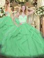 Most Popular Apple Green Two Pieces Lace and Ruffles Quinceanera Dress Zipper Tulle Sleeveless Floor Length