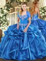 Custom Designed Baby Blue Sweetheart Neckline Beading and Ruffles Quinceanera Gown Sleeveless Lace Up