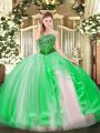 Captivating Green Sleeveless Floor Length Beading and Ruffles Lace Up Sweet 16 Quinceanera Dress