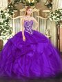 Low Price Purple Quince Ball Gowns Military Ball and Sweet 16 and Quinceanera with Beading and Ruffles Sweetheart Sleeveless Lace Up
