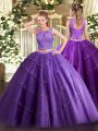 Purple Sleeveless Beading and Appliques Floor Length 15 Quinceanera Dress