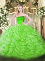 Tulle Sleeveless Ball Gown Prom Dress Brush Train and Ruffles