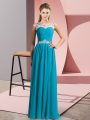 Floor Length Clasp Handle Homecoming Dress Teal for Prom and Party with Beading