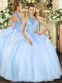 Light Blue Organza Lace Up Quinceanera Dress Sleeveless Floor Length Beading