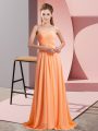 Fantastic Spaghetti Straps Sleeveless Prom Dresses Floor Length Beading Orange Red Chiffon