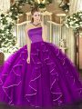 Tulle Strapless Sleeveless Zipper Ruffles Quinceanera Gown in Purple