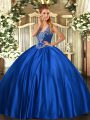 Straps Sleeveless Quince Ball Gowns Floor Length Beading Royal Blue Satin