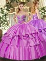 Lovely Lilac Ball Gowns Sweetheart Sleeveless Organza and Taffeta Floor Length Lace Up Beading and Ruffled Layers Sweet 16 Quinceanera Dress