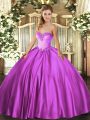 Floor Length Fuchsia 15 Quinceanera Dress Satin Sleeveless Beading