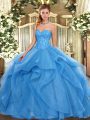 Admirable Baby Blue Ball Gowns Beading and Ruffles Quinceanera Gown Lace Up Tulle Sleeveless Floor Length