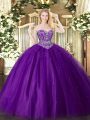 Hot Selling Purple Lace Up Quinceanera Gowns Beading Sleeveless Floor Length