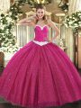 Fitting Floor Length Hot Pink Quinceanera Dress Tulle Sleeveless Appliques