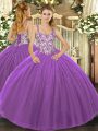 Enchanting Straps Sleeveless Tulle Quinceanera Dress Beading and Appliques Lace Up