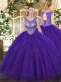 New Arrival Purple Lace Up Scoop Beading Sweet 16 Dresses Tulle and Sequined Sleeveless