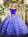 Low Price Off The Shoulder Short Sleeves Zipper 15 Quinceanera Dress Blue Tulle