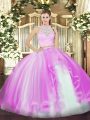 Pretty Lilac Sleeveless Floor Length Lace and Ruffles Zipper Quinceanera Dresses