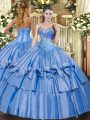 Organza and Taffeta Sweetheart Sleeveless Lace Up Beading and Ruffles Quinceanera Gowns in Baby Blue