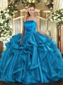 Low Price Floor Length Lace Up Quinceanera Gown Baby Blue for Military Ball and Sweet 16 and Quinceanera with Ruffles