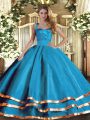 Pretty Baby Blue Halter Top Lace Up Ruffled Layers Sweet 16 Dresses Sleeveless