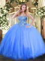 Attractive Blue Lace Up Quinceanera Dress Appliques Sleeveless Floor Length