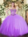 Sleeveless Tulle Floor Length Lace Up 15 Quinceanera Dress in Lavender with Beading