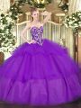 Sweetheart Sleeveless Lace Up Ball Gown Prom Dress Purple Tulle