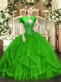 Ideal Green Sleeveless Tulle Lace Up Quinceanera Dresses for Military Ball and Sweet 16 and Quinceanera